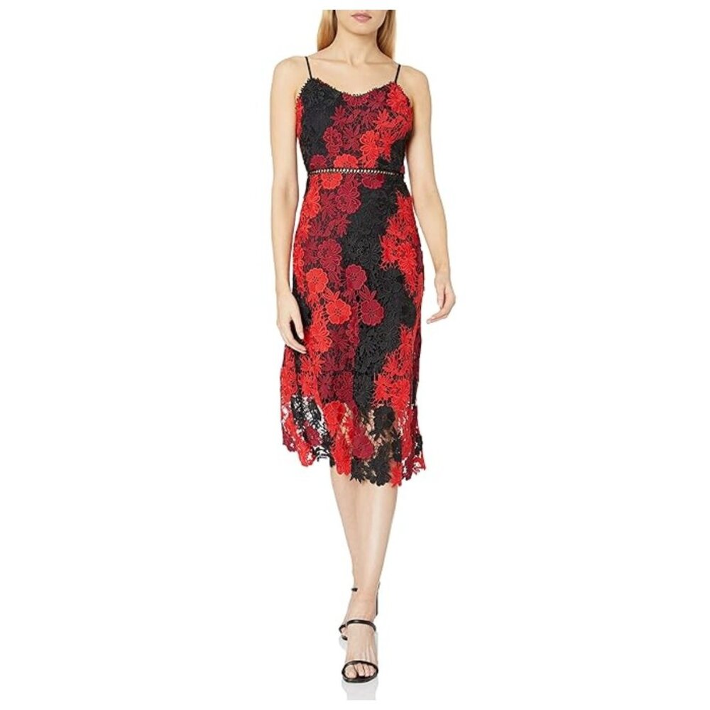 bebe Floral Lace A-Line Spaghetti Strap Midi Dress sz 0